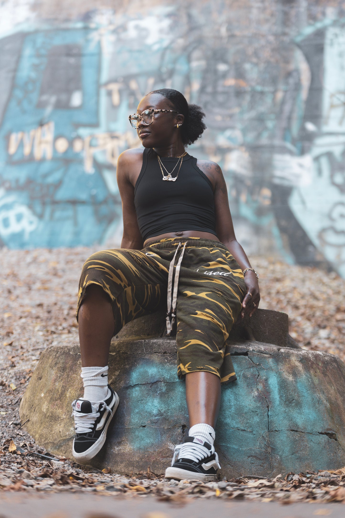 Camo Stay Blessed Distressed 3/4 Shorts