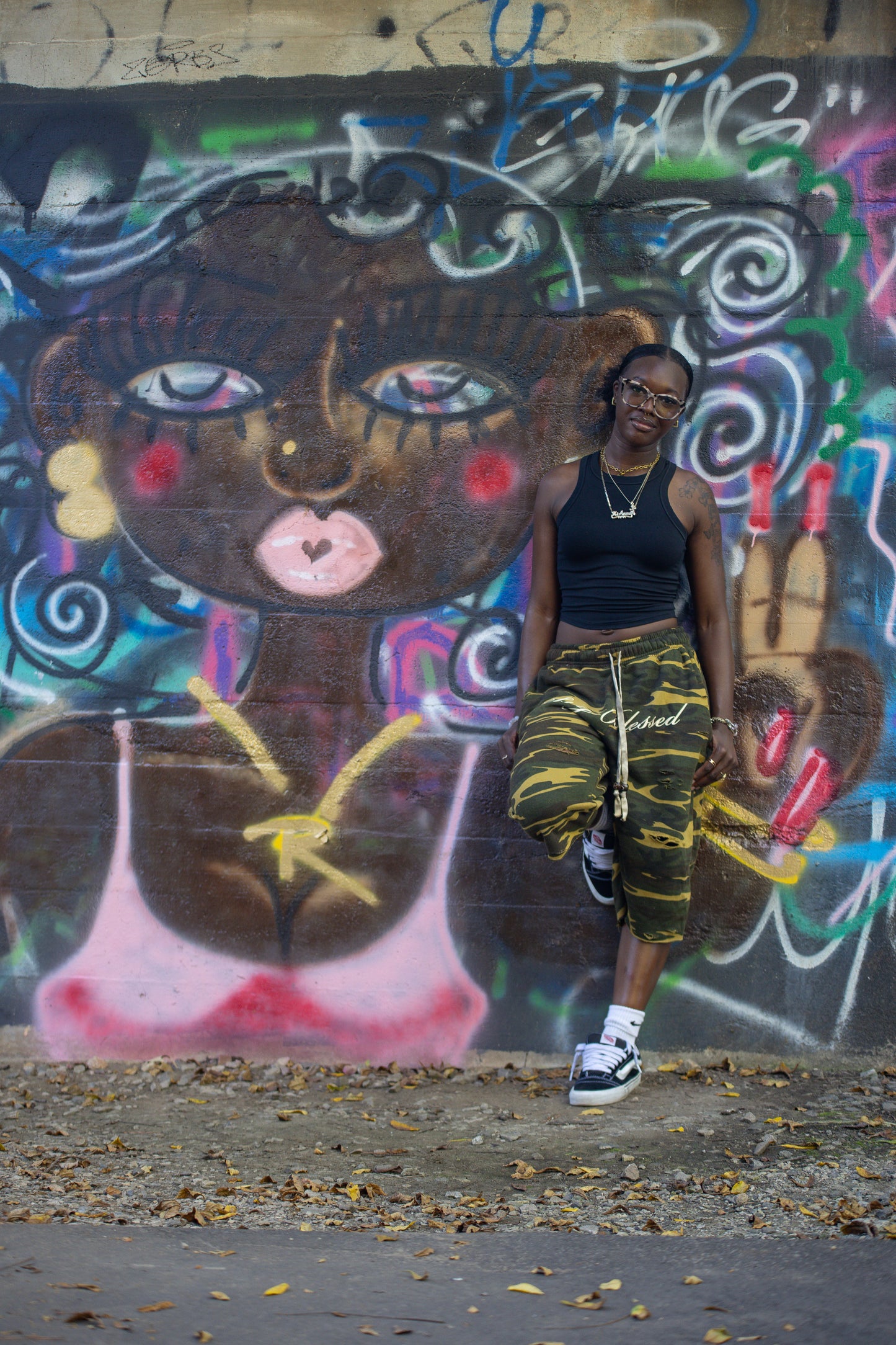 Camo Stay Blessed Distressed 3/4 Shorts