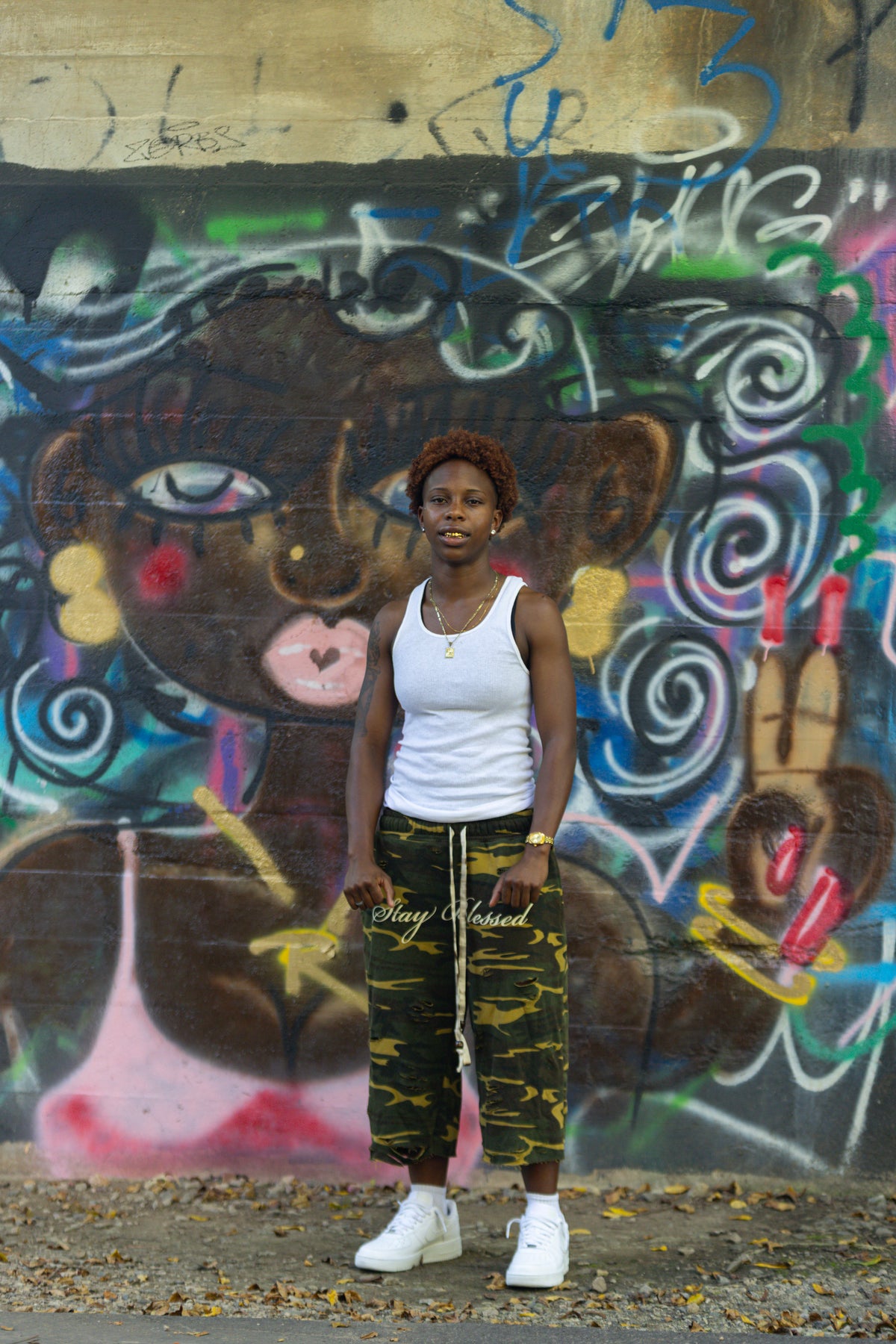 Camo Stay Blessed Distressed 3/4 Shorts