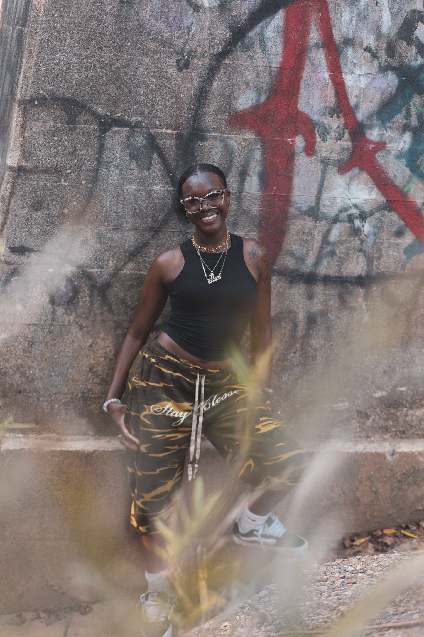 Camo Stay Blessed Distressed 3/4 Shorts